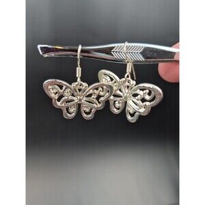 VTG‎ Silver Tone Butterfly Earrings Dainty Insect Nature Jewelry Cute Gift Boho